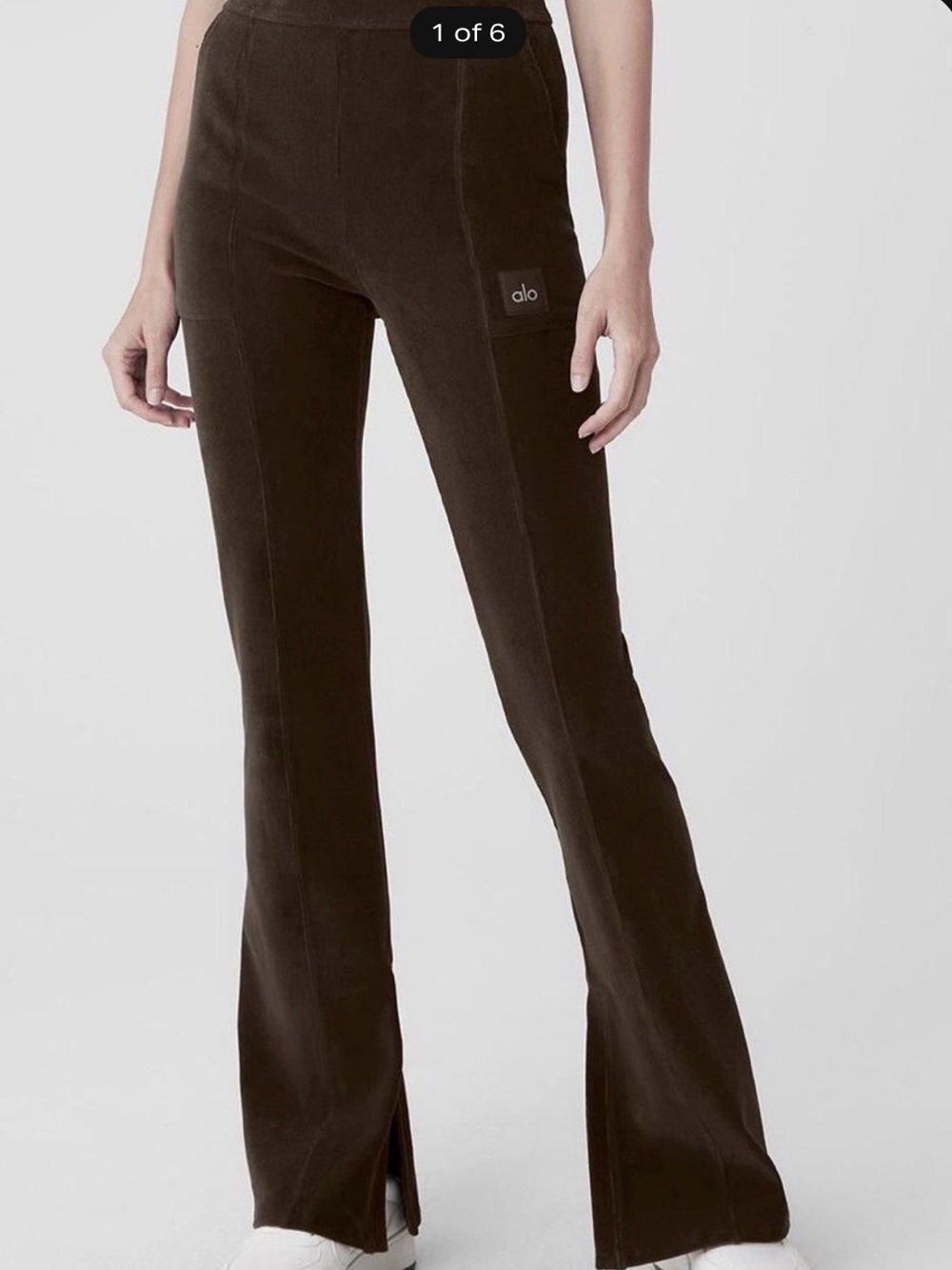 ALO Yoga Brown High-Rise Flare Pants with Slit